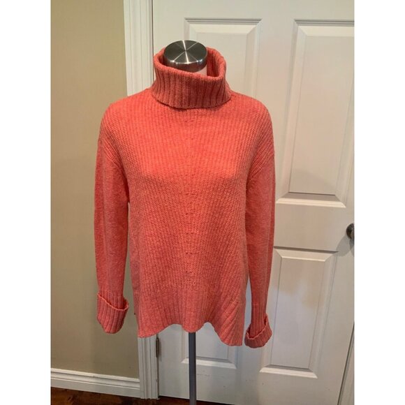 Moth Anthropologie Coral Pink Rib Knit Turtleneck Sweater, Size XS - Picture 1 of 6
